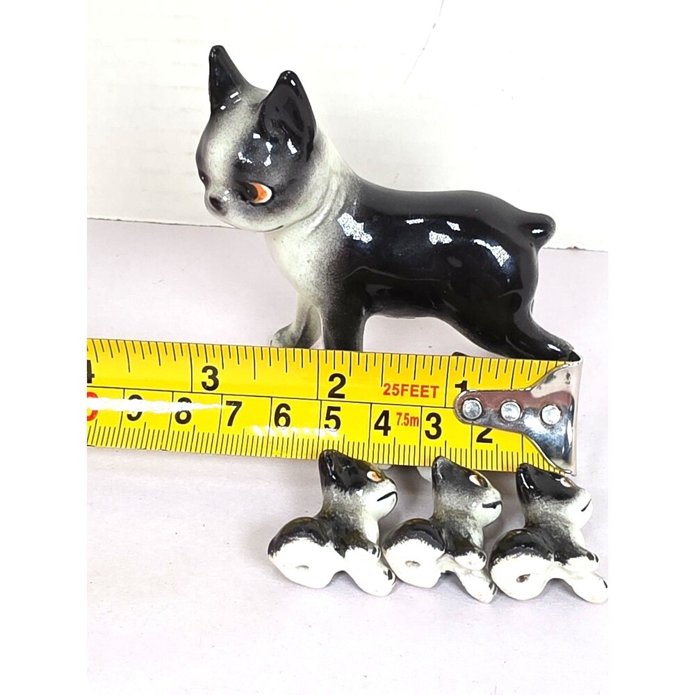 Vintage Figurines 1950's Porcelain Boston Terrier With 5 Puppies Japan - Picture 8 of 8